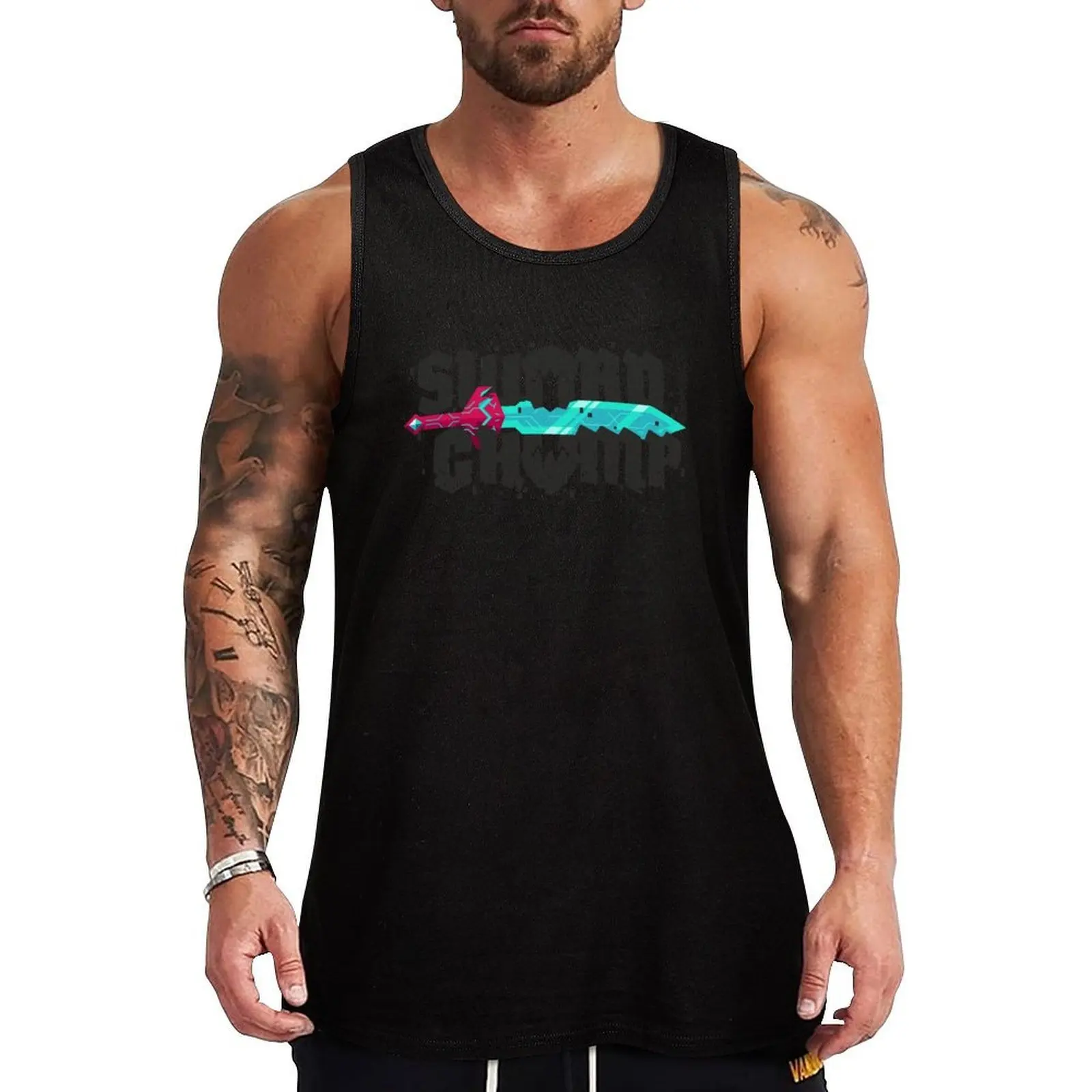 

Sword Chomp Logo Black Tank Top anime top gym clothing t-shirt Men's muscle t-shirt
