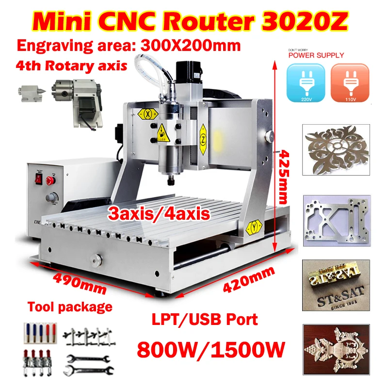 LY 3axis 4axis CNC Router 3020Z Engraving Milling Machine VFD 800W 1500W USB LPT Port for PCB Metal Woodworking Carving Engraver