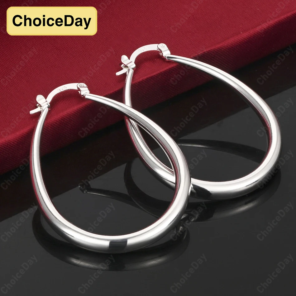 

ChoiceDay 925 Sterling Silver 41mm Smooth Round Large Hoop Earrings Women Jewelry Accessories Gift Party