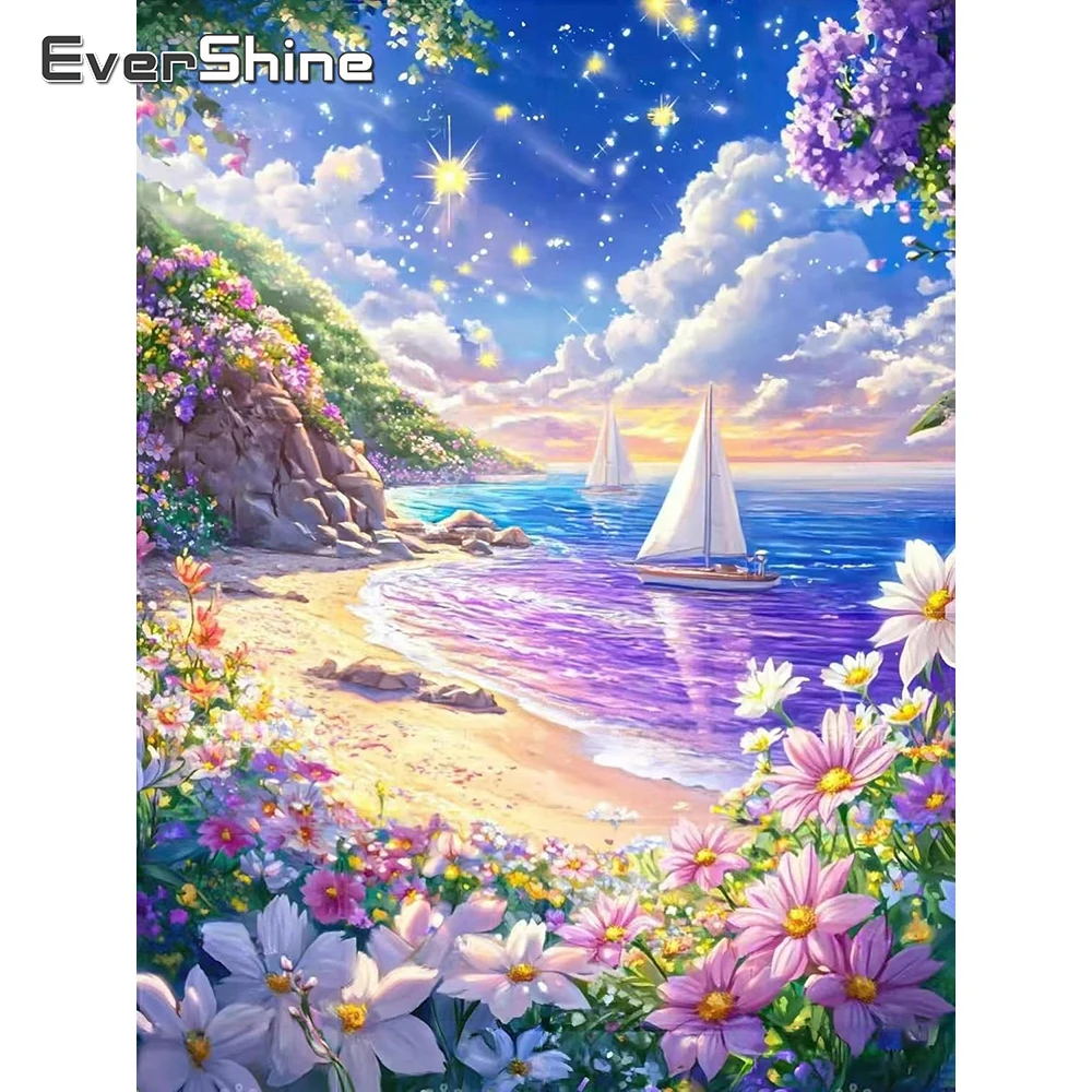 Evershine Neuerscheinung Diamant-Mosaik Meereslandschaft Gemälde Blumen Strass-Bild Stickerei Boot DIY Handgemachtes Geschenk