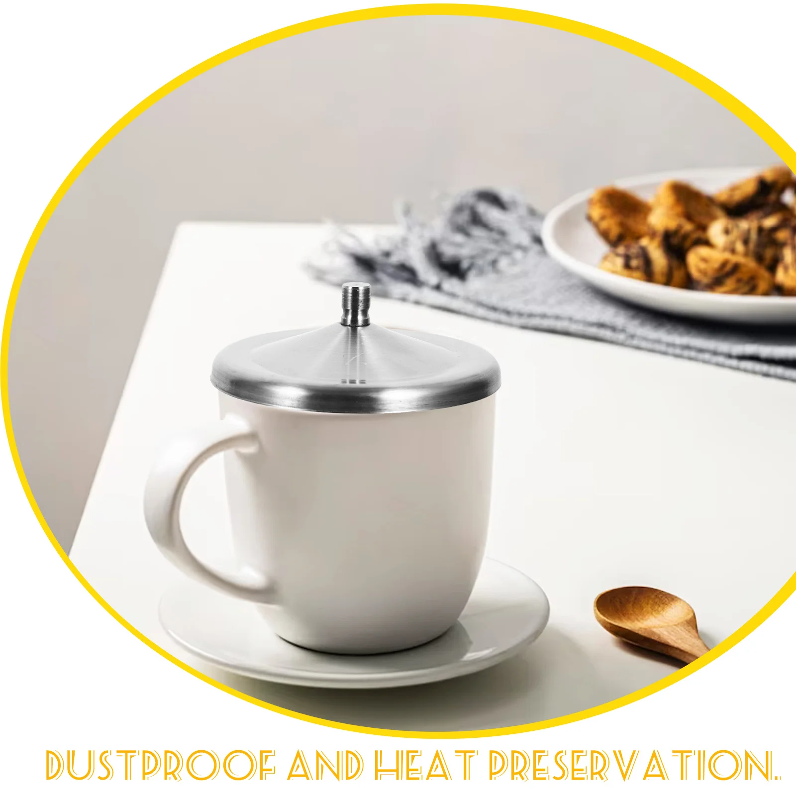 

2pcs 10Cm Stainless Steel Silicone Mug Cover For Hot Drink Airtight Leak Proof Reusable Food Grade Keep Warm Fresh Water Kitchen