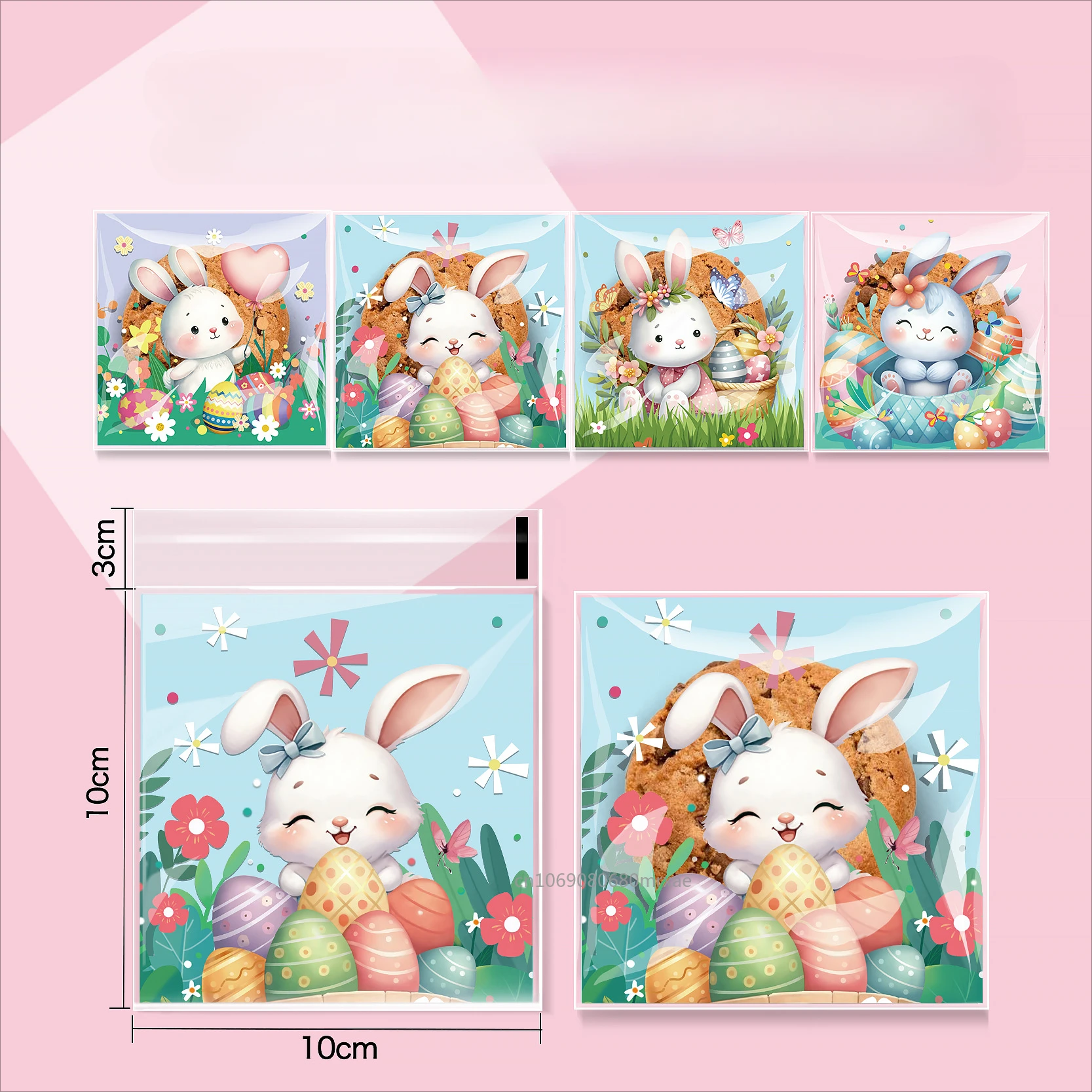 100pcs Easter Cellophane Treat Bags, Plastic Transparent Gift Wrap, Assorted Easter Egg Designs for Party Favors and Candy
