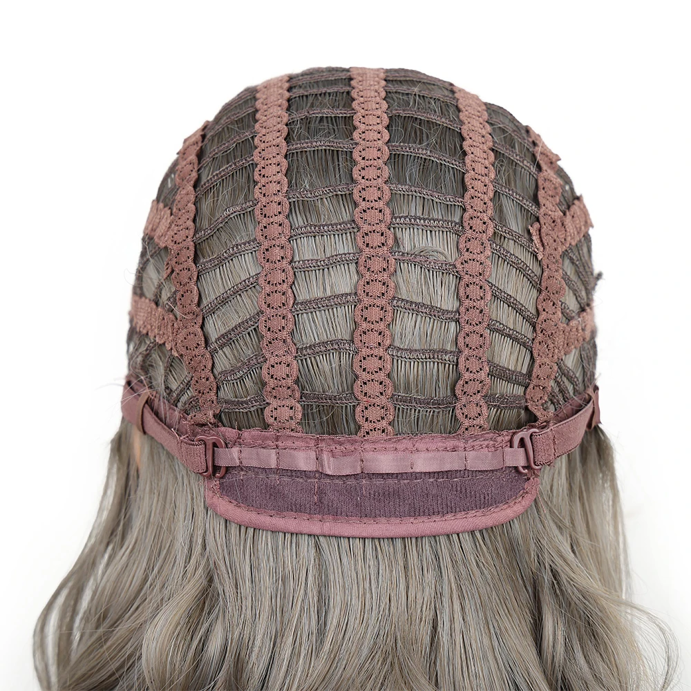 Pelucas sintéticas de longitud media con flequillo fino, Pelo Rizado interno, gorra de red rosa, resistente al calor, accesorio para el cabello de cosplay para niña