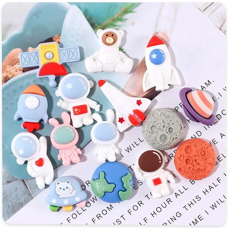 Resin 3D Cartoon aerospace astronaut series earth rocket satellite 10pcs Scrapbook Crafts DIY Accessory Decor Figurines