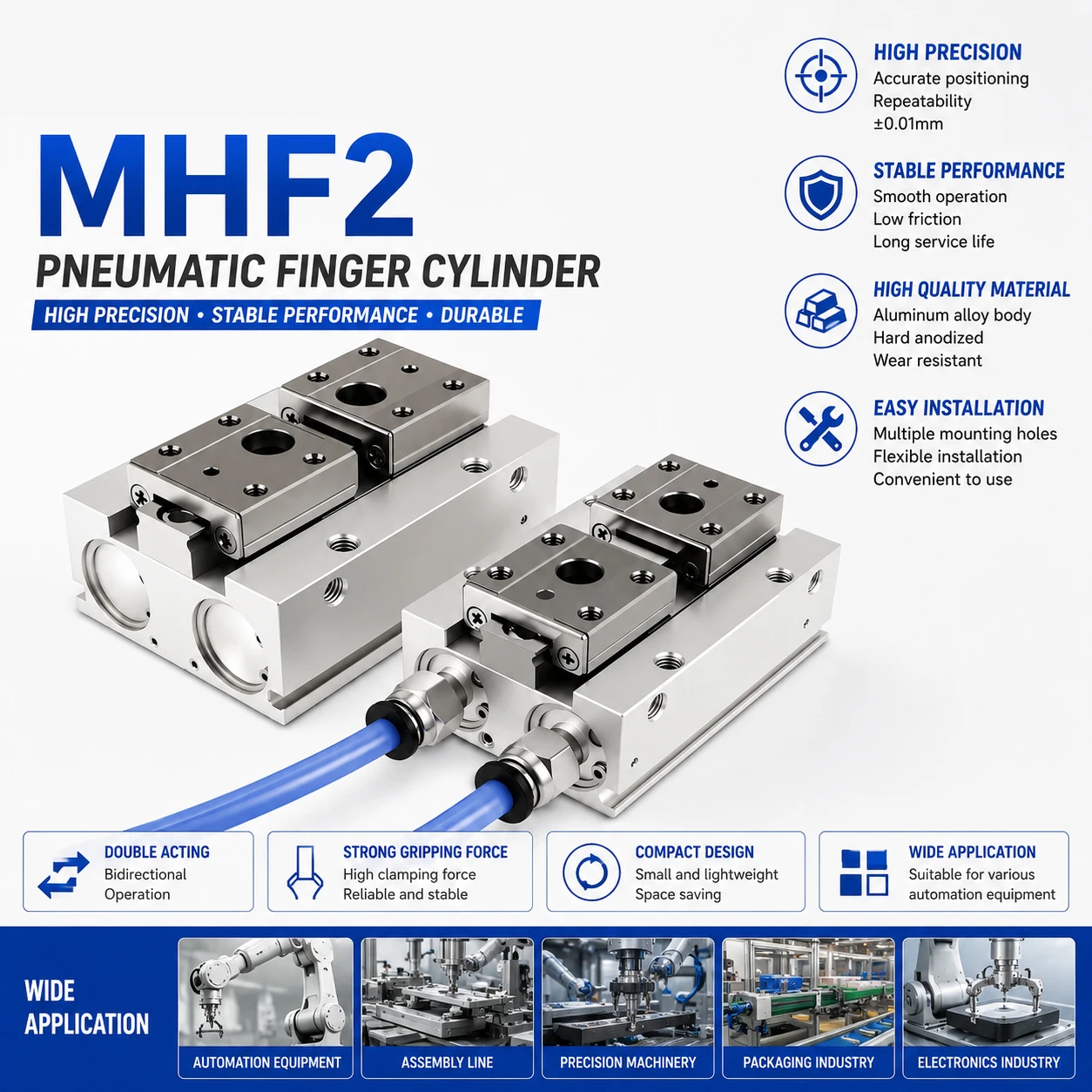 MHF2 Pneumatic Gripper Parallel Slide Table Finger Air Cylinder Double Acting High Precision 2 Jaw Gripper MHF2-8 12 16 20D D1