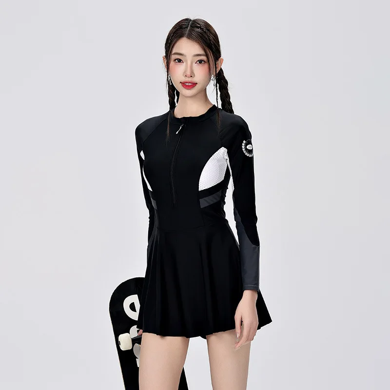 Women One Piece Professional Long Sleeve Push Up Monokini Beach Swim Skirts Female WaterProof Sexy Outdoor Swim Sports SwimWear