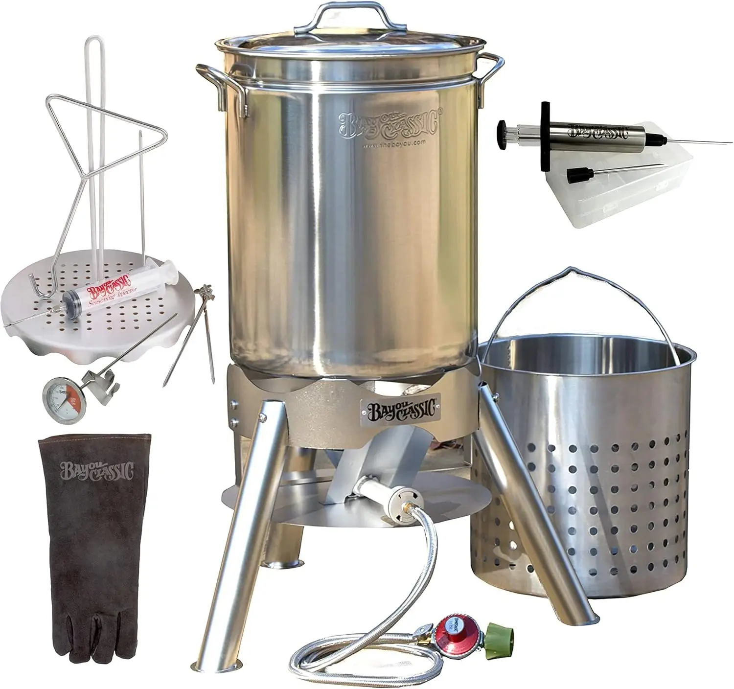 

Turkey Deep Fryer Oversized 44 Quart Stainless Steel Big Bird Kit for Big 25 Lbs Huge Turkeys Complete KIT TOP of The LINE