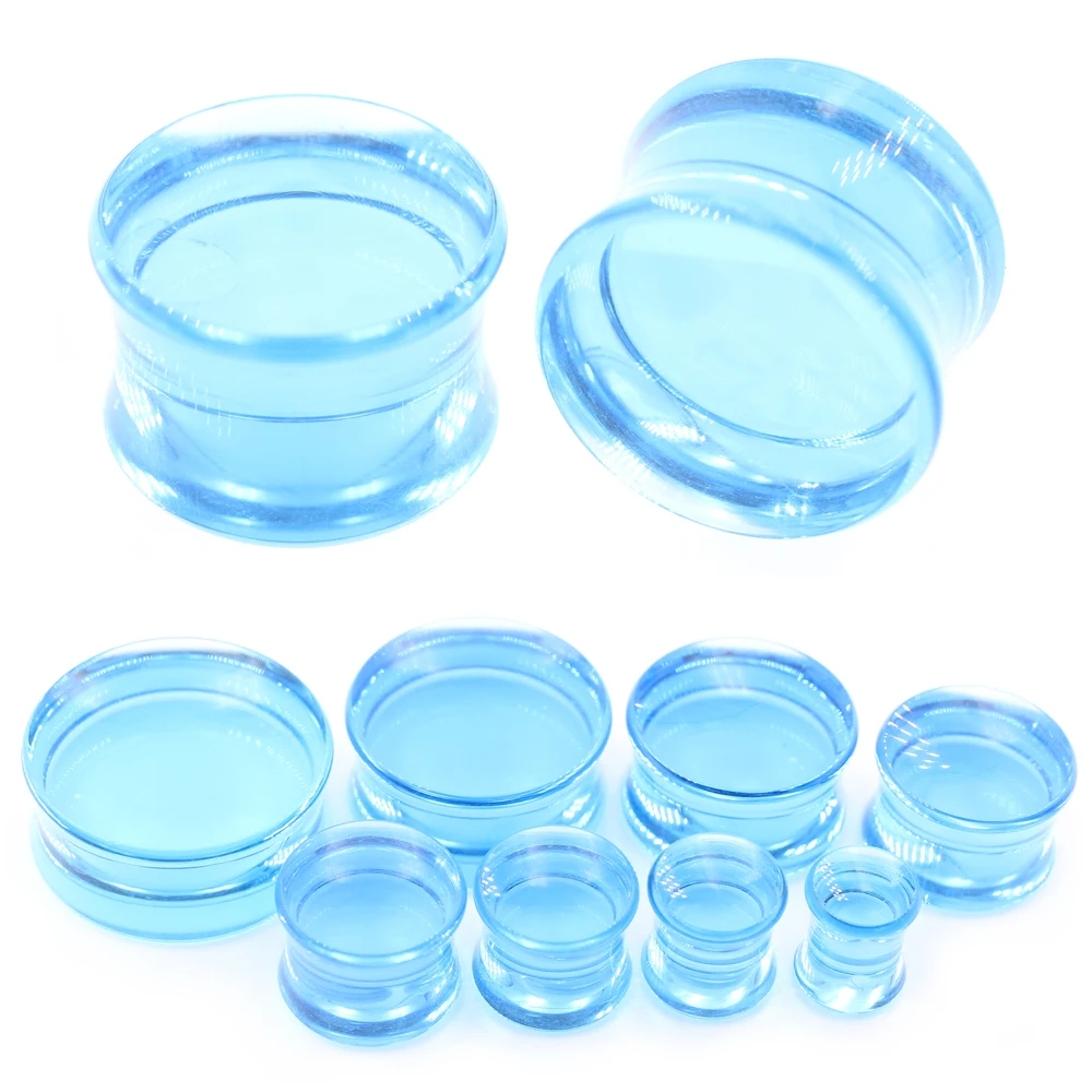 Alisouy 2PC Transparent Blue Acrylic Solid Double Flared Ear Tunnel Plug Expander Stretcher Gauges Earring Piercing Body Jewelry