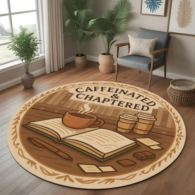 Coffee Book Rug Reading Nook Pattern Area Carpet Cozy Cafe Style Home Decor Floor Cover Living Room Bedroom Study Lounge Accent