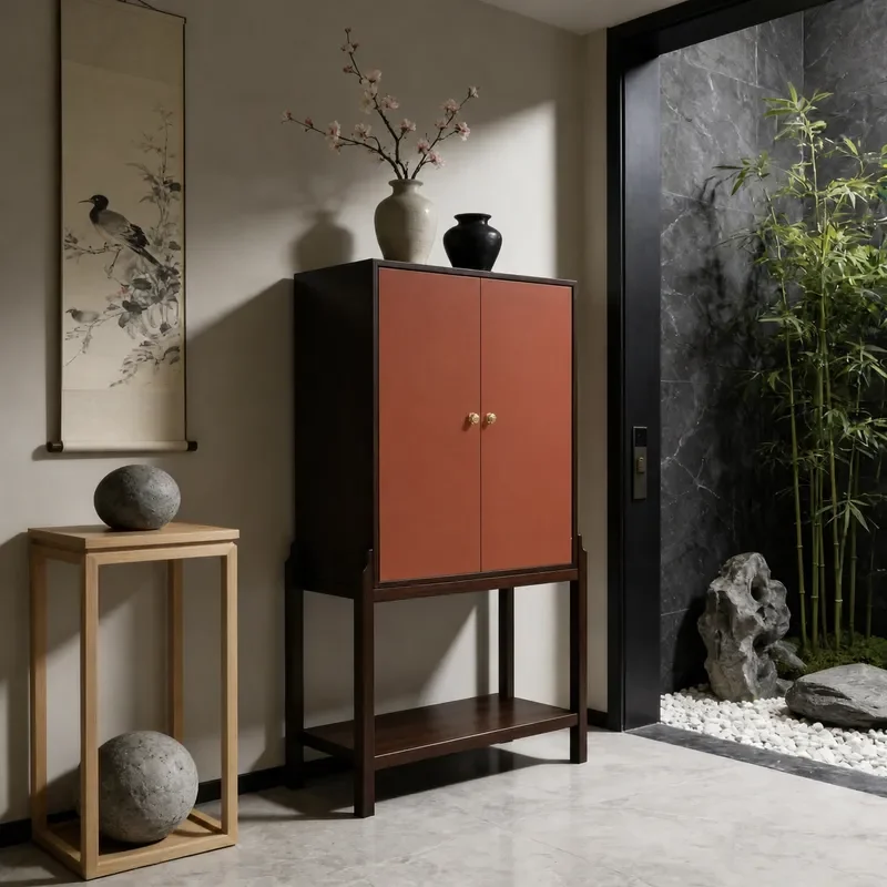 Song Dynasty Style Red Bottom Crane Painted Solid Wood New Chinese Entrance Living Room Storage Cabinet Decorative Five