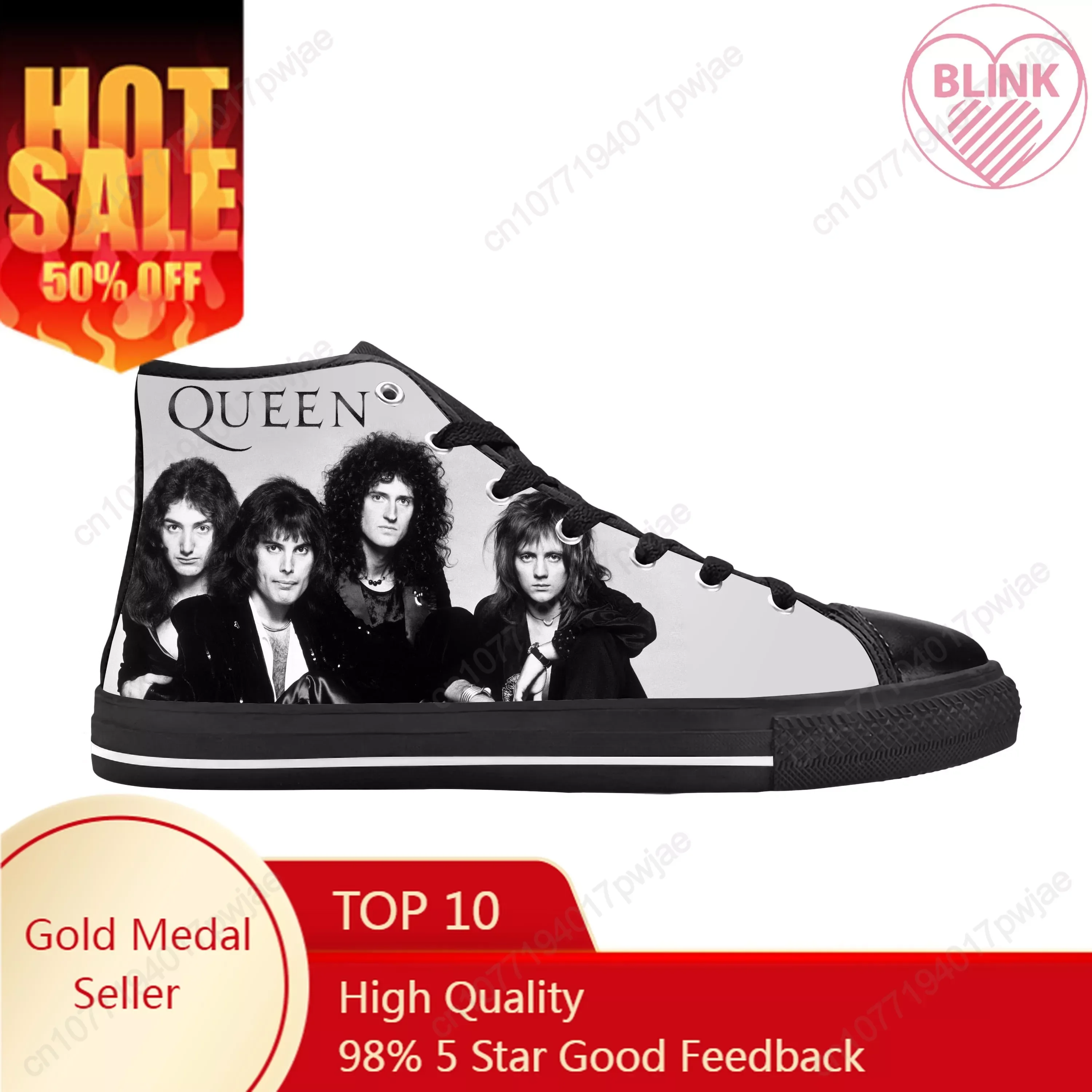 Freddie Mercury Rock Band Muziek Zangeres Koningin Cool Casual Doek Schoenen Hoge Top Comfortabele Ademende 3d Print Heren Dames Sneakers