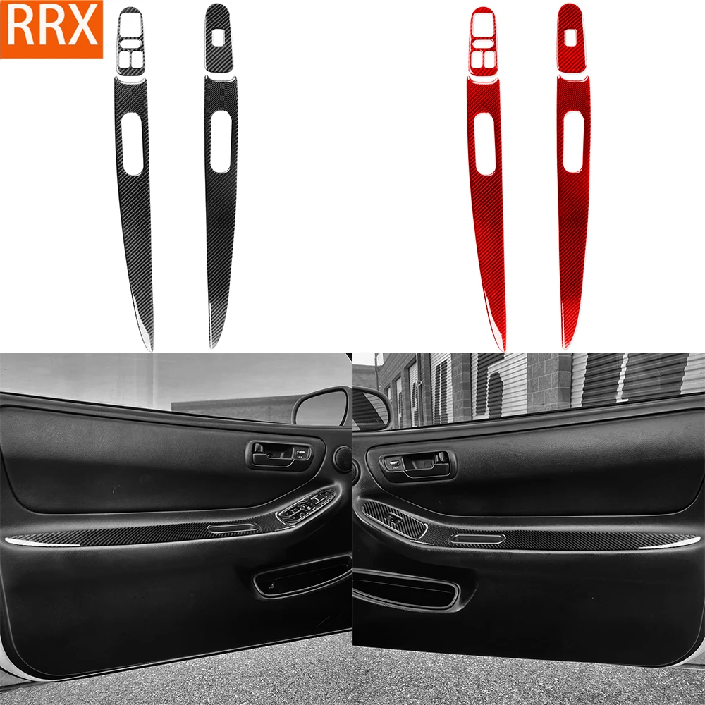 For Acura Integra 1994-2001 Real Carbon Fiber Stickers Door switch handle armrest panel Car Accessories Interior decorative
