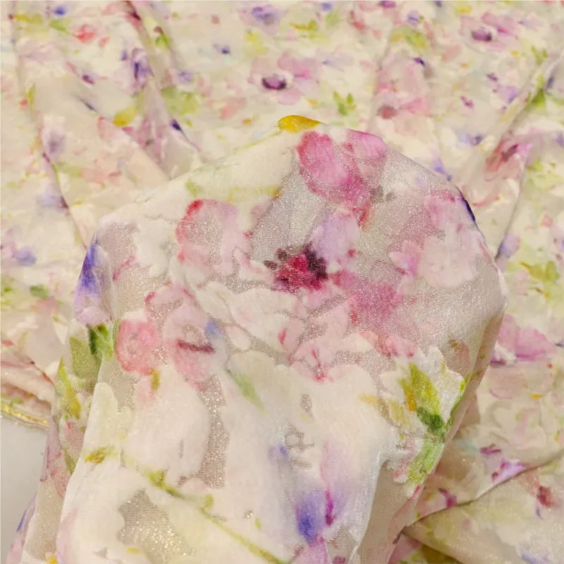 ผ้าไหมจอร์เจียตี้กำมะหยี่ทอลายทองและพิมพ์ลายดิจิทัลสำหรับชุดกี่เพ้า