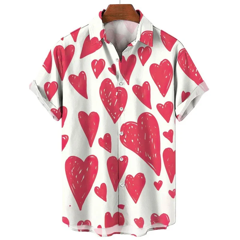 

Fashion Red Lips 3d Printed Shirt Men Women Summer Vacation Loose Short Sleeves Hawaiian Tee Shirts Button Lapel Aloha Blouse