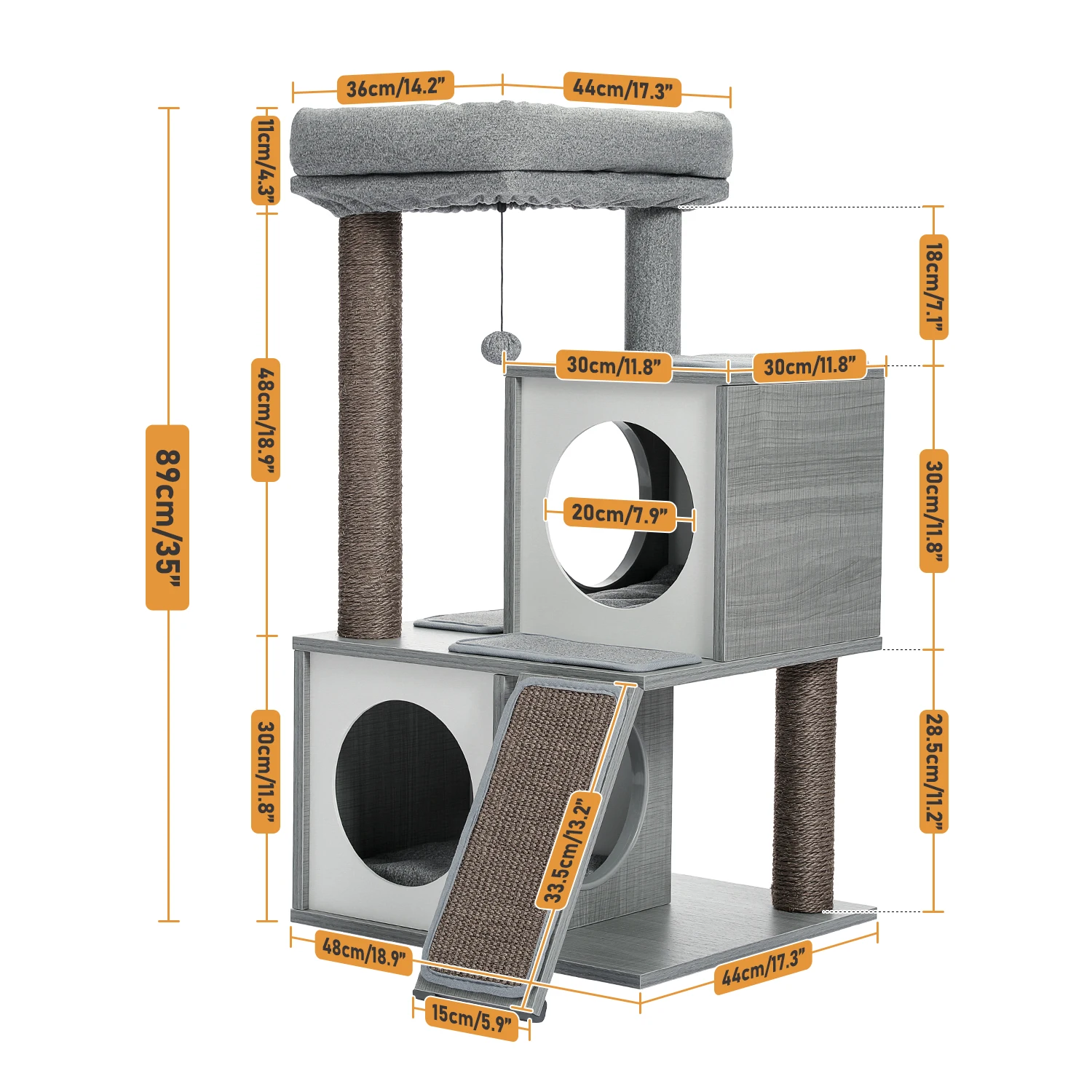 Imagem -06 - Cat Tower Madeira com Condomínios Duplos Poleiro Espaçoso Totalmente Envolvido Arranhando Posts Sisal Substituível Dangling Balls