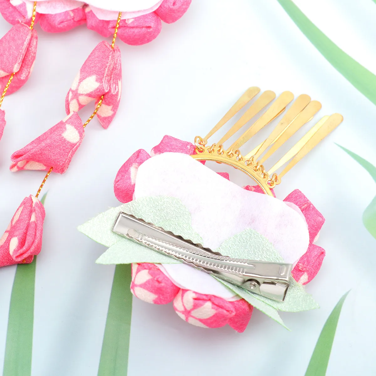 

2Pcs Floral Headband Fabric Metal Bright Pink Japanese Style Exquisite Hair Accessories Women Girls Charming Fashion Headwear