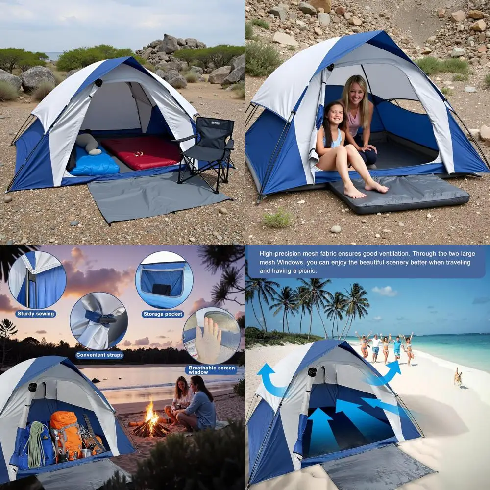 

Палатка-купол на 6 человек, двухслойная, водонепроницаемая, со съемным тентом от дождя, идеально подходит для походов и рыбалки (синяя)