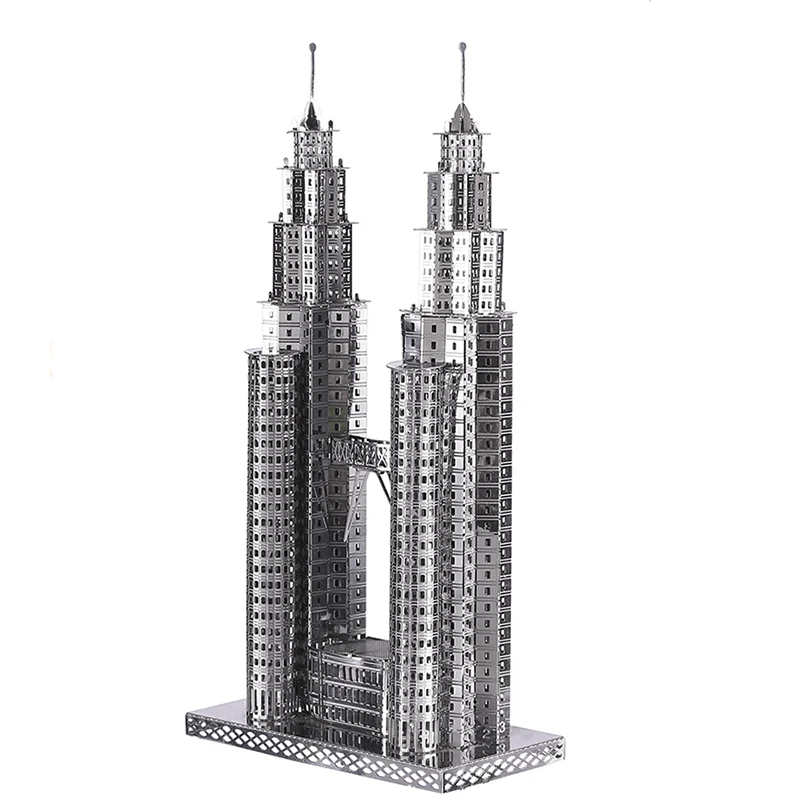 Twin Towers-rompecabezas de Metal 3D, Kit de construcción de modelos DIY, juguetes para adultos, regalo de cumpleaños