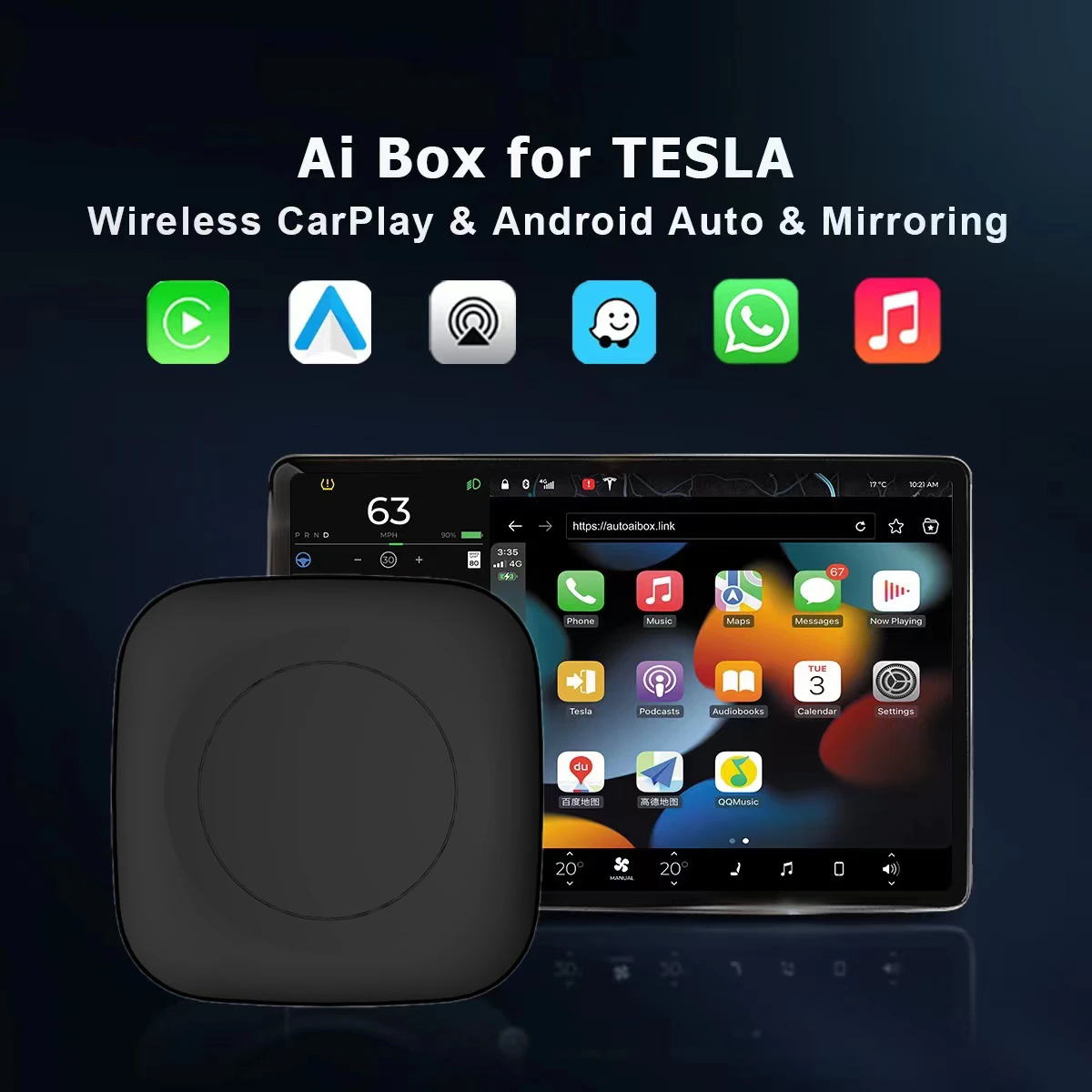 Apple Carplay Wireless Android Auto Adapter for Tesla Model 3 Y S X Ai TV Box Inalambrico Car Play Dongle Iptv Multimedia Player