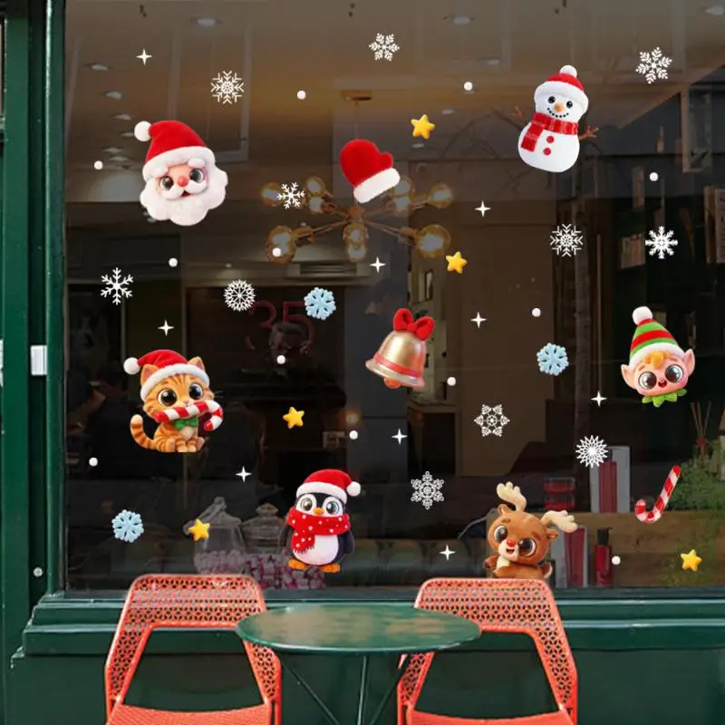 【YA】Cute Christmas Window Stickers Same Color Both Sides Colorfast Waterproof Decals for Home Shop Xmas Festival Decoration