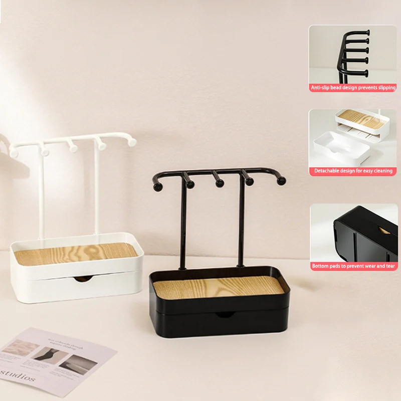 

Fashion Jewelry Organizer Hanging Display For Earrings Necklaces Jewelry Storage Rack With Wooden Base Bracelet Rings Holder