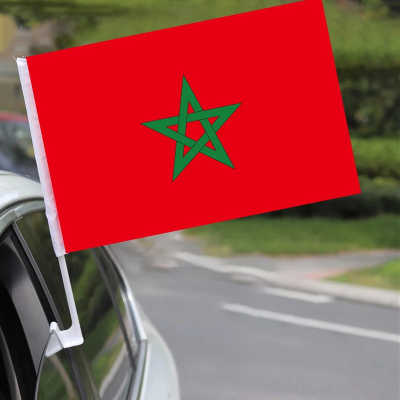 30x45cm Morocco car flag 12x18inch Morocco window flag bearer standard-bearer with plastic flagpole