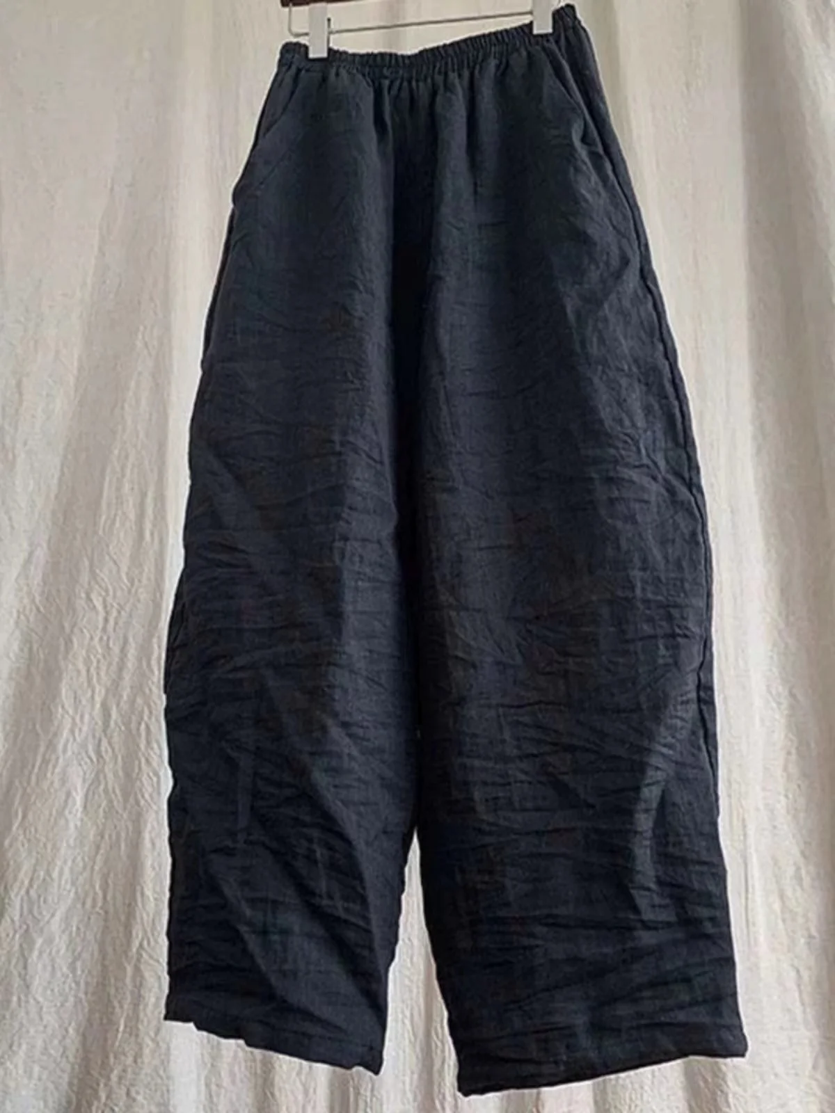 Pantalon à jambes larges en coton et lin pour femmes, rétro artistique, taille élastique, fin, décontracté, droit, Zen Sle, été