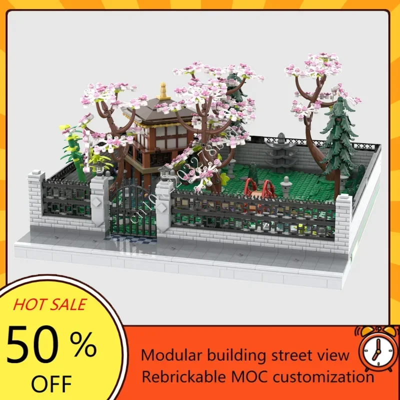

2585 шт., парк вишни, модульная MOC, индивидуальный вид на улицу, архитектурная головоломка, креативная обучающая модель «сделай сам», игрушка в подарок