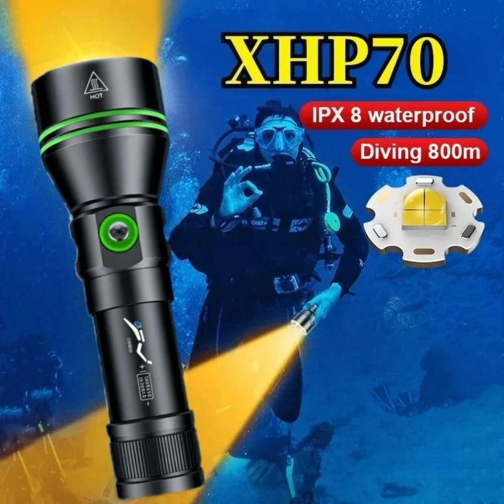 ハイパワープロフェッショナルダイビング懐中電灯-xhp702-水中-ipx8-防水ダイビングランタン-26650-バッテリー充電式ハンドランプ
