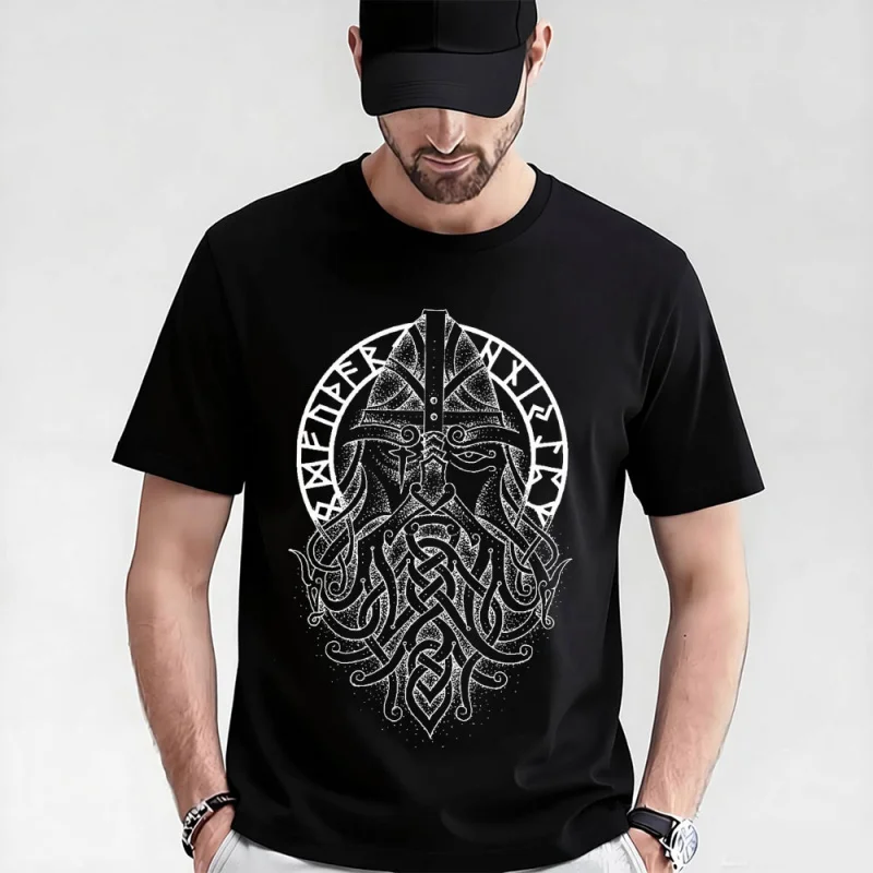 

God viking Futhark Runes Circle Norse Mythology Gift T-Shirt 100% cotton tee Walhalla Graphic clothes 0304 Large size tops