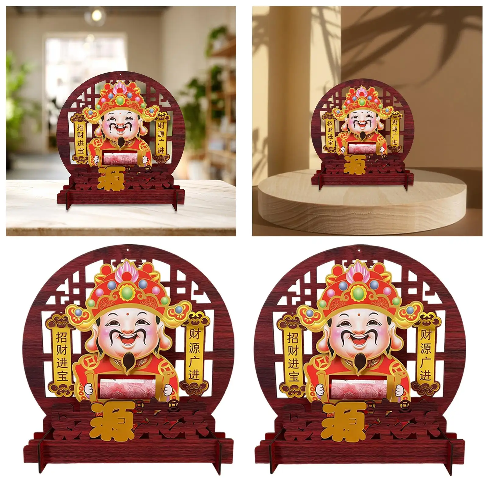 Spring Festival Table Decoration Wooden Feng Shui Blessing Ornament Tabletop Sign for Holiday Home