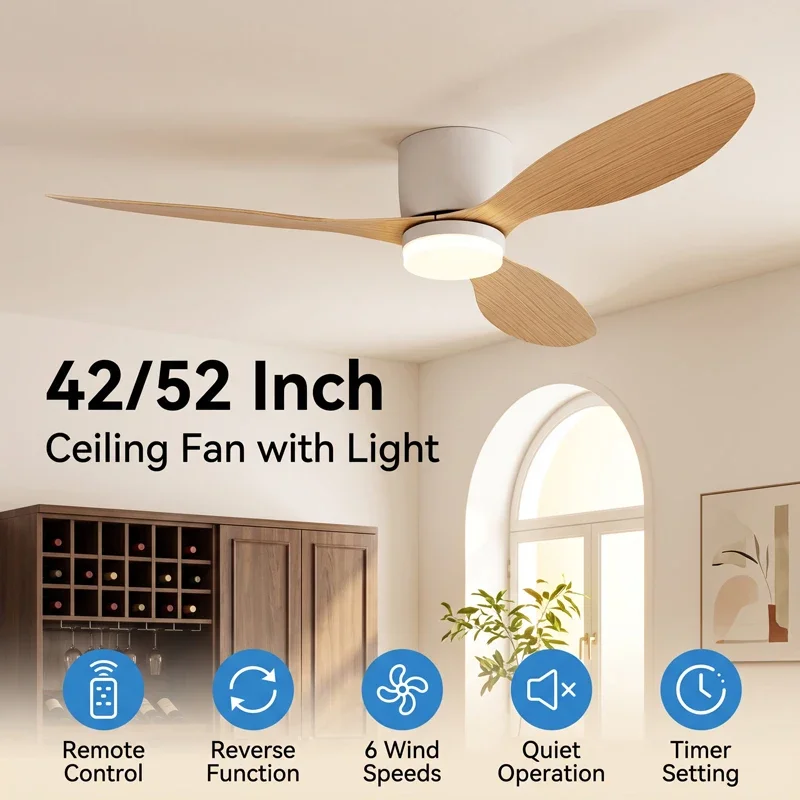 42/52 Inch Ceiling Fans with LED Light - 6-Speed Silent  Ideal for Low Ceilings for Restaurant Coffee Shop Home Hotel Office