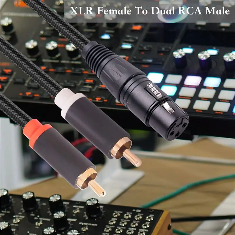 AS95 2X 3 Pin XLR Female to Dual RCA Male Y Splitter Cable for Mixer Amplifier, 1Meter