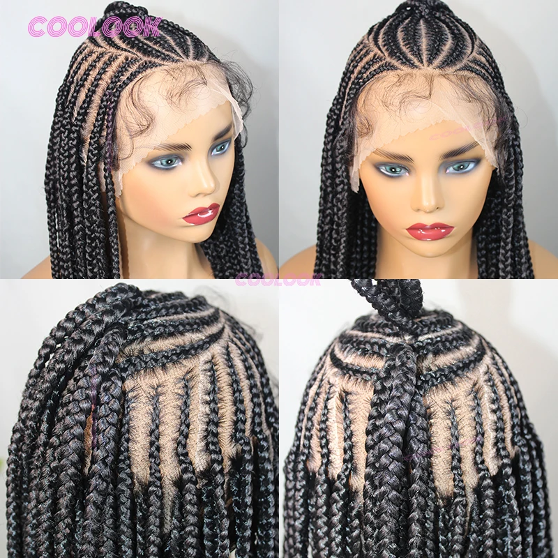 1B парики из косичек Cornrow, синтетические плетеные парики для женщин, парик с косой без узлов, 36 дюймов, полные кружевные плетеные парики Cornrow