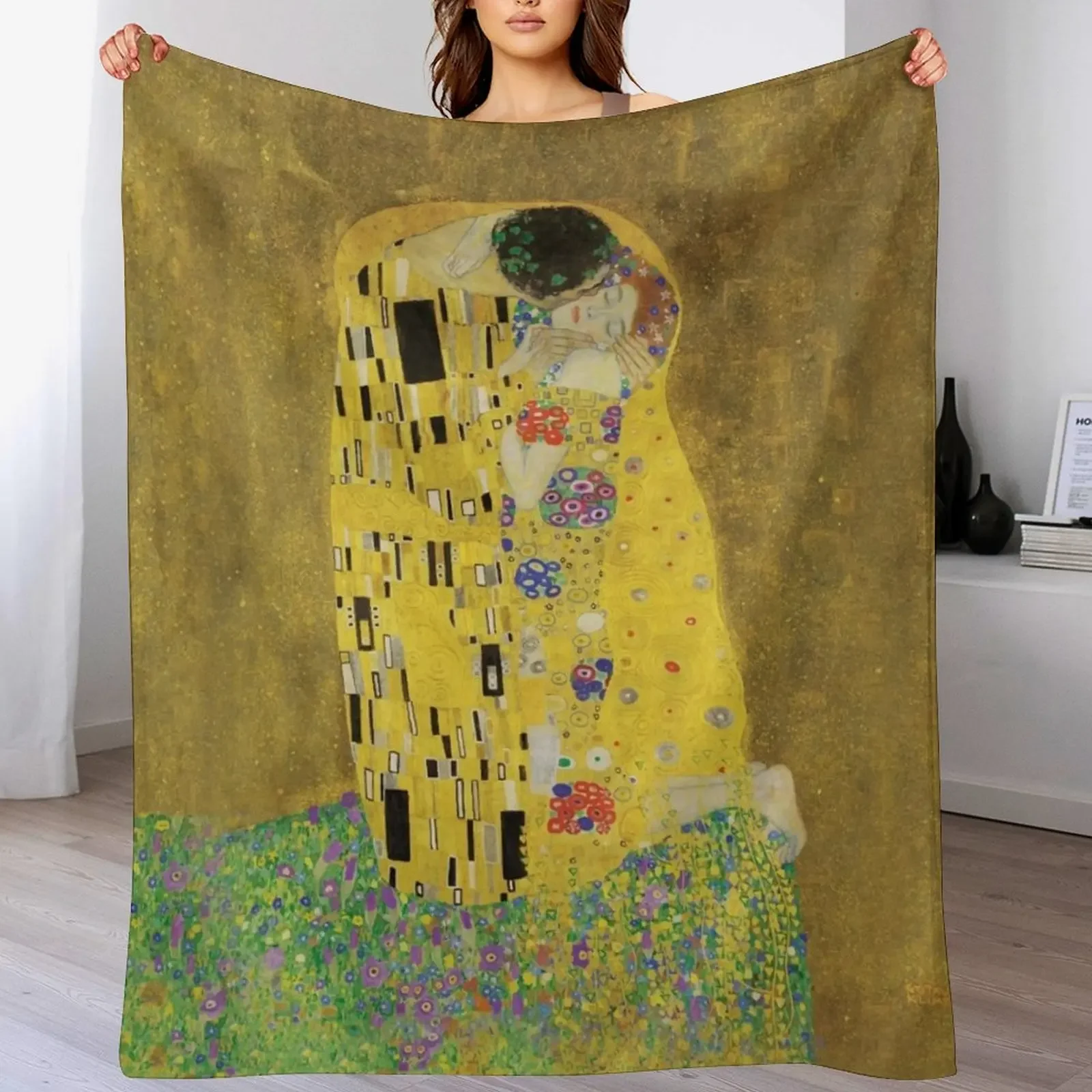 The Kiss by Gustav Klimt Art Nouveau Oil Painting 1908 HD High Quality Online Store Throw Blanket Moving Custom Blankets