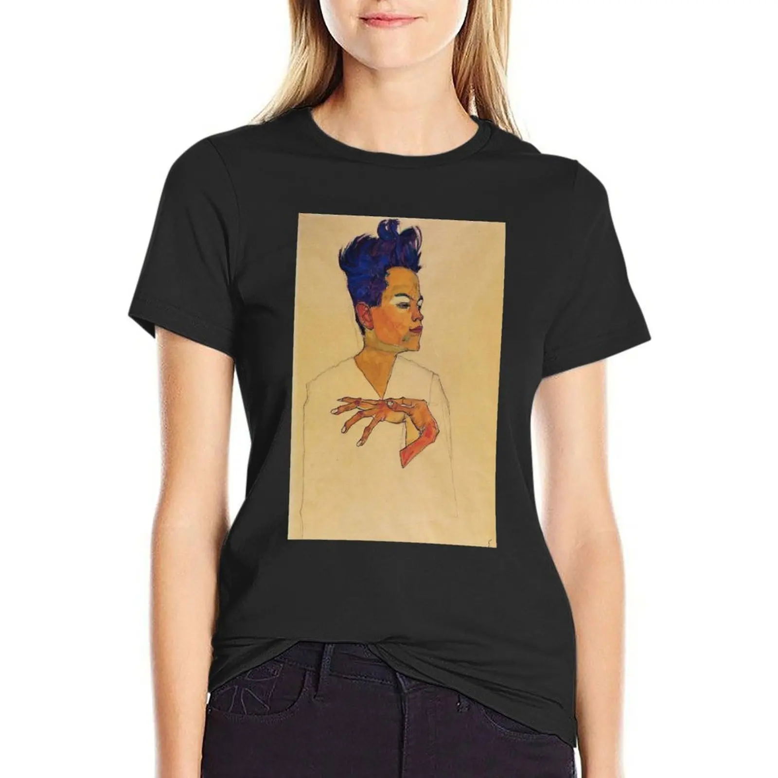 original painting by Egon Schiele 1890 - 1918, Egon Schiele Prints T-Shirt vintage clothes graphics t-shirts for Women cotton