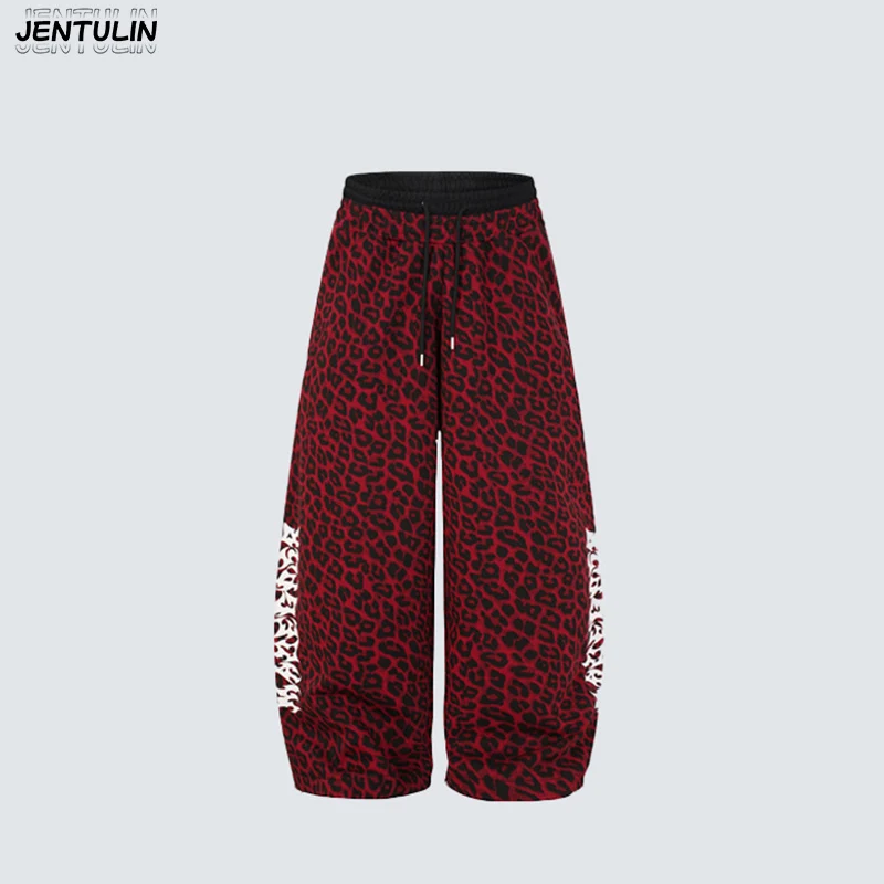 American High Street Hip-Hop Dance Leopard Print Pants Jazz Dance Casual Sweatpants Loose Letter Printed Hip-Hop Pants Y2k