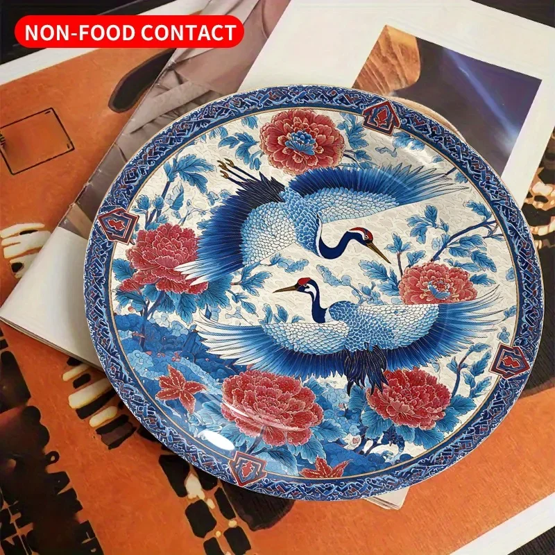 A Vintage Swan And Peony Ceramic Plate - 8.0 inch Round Wall Art Decoration, a Non-Food Contact Jewelry Display Tray, a Unique