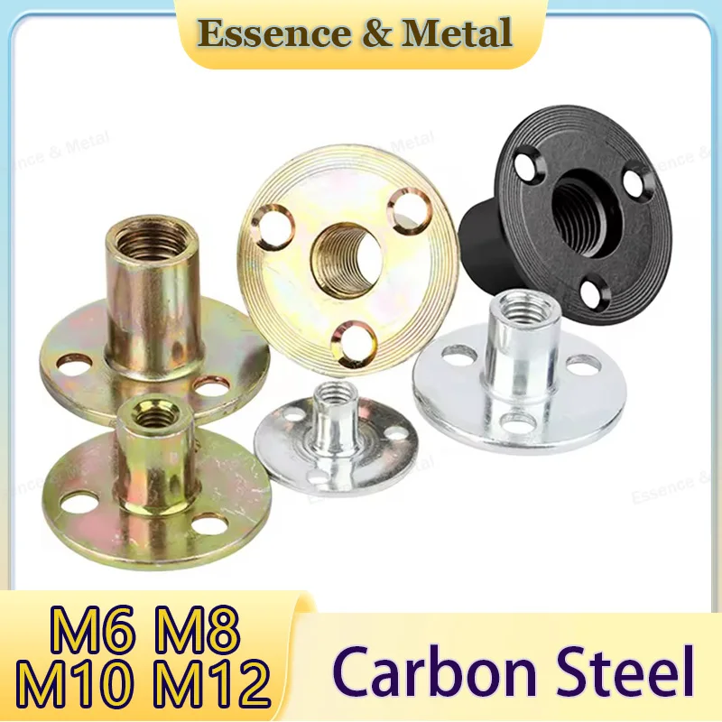 10/20PCS Three-Hole Iron Plate Nuts M6 M8 M10M12 White Zinc/Colored Zinc/Black Plating Carbon Steel T-Nuts Round Base Plate Nuts
