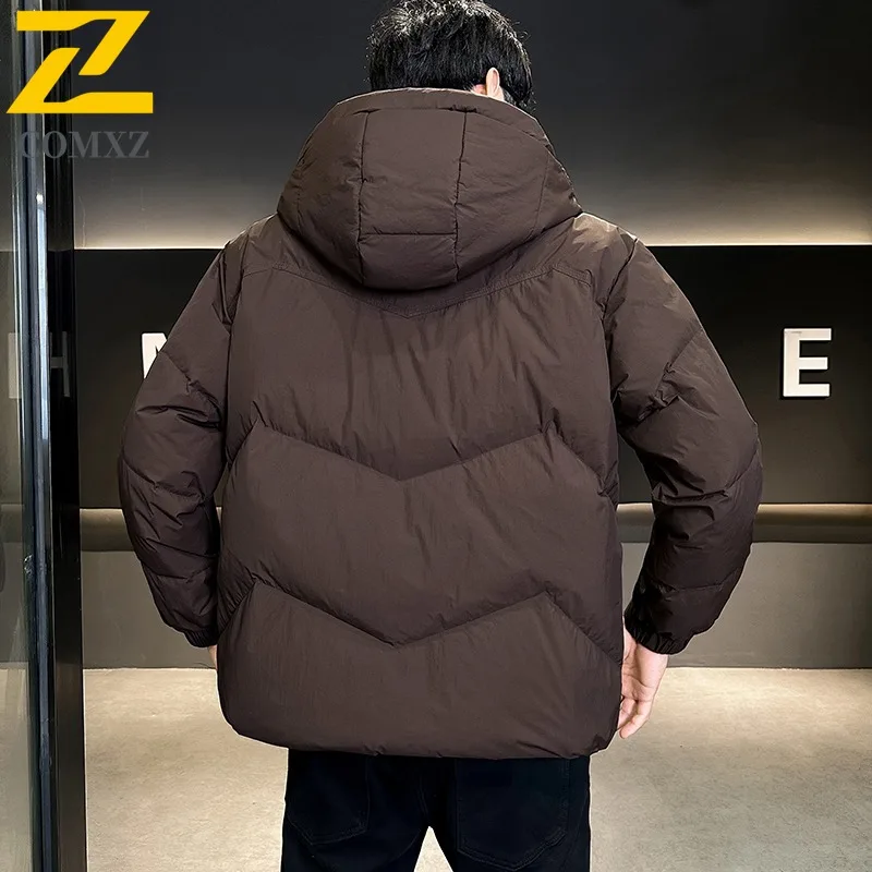 COMXZ New Men Short Hooded Down Jacket Puffer American style solid color Coat Top Waterproof Windproof outdoor sports Coat 2025