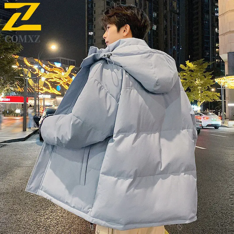 2025 New Winter Padded Jacket Men's Trendy Casual Solid Color Windproof Warm Hooded Parka Man Snow Very Cold Cotton Padding Coat