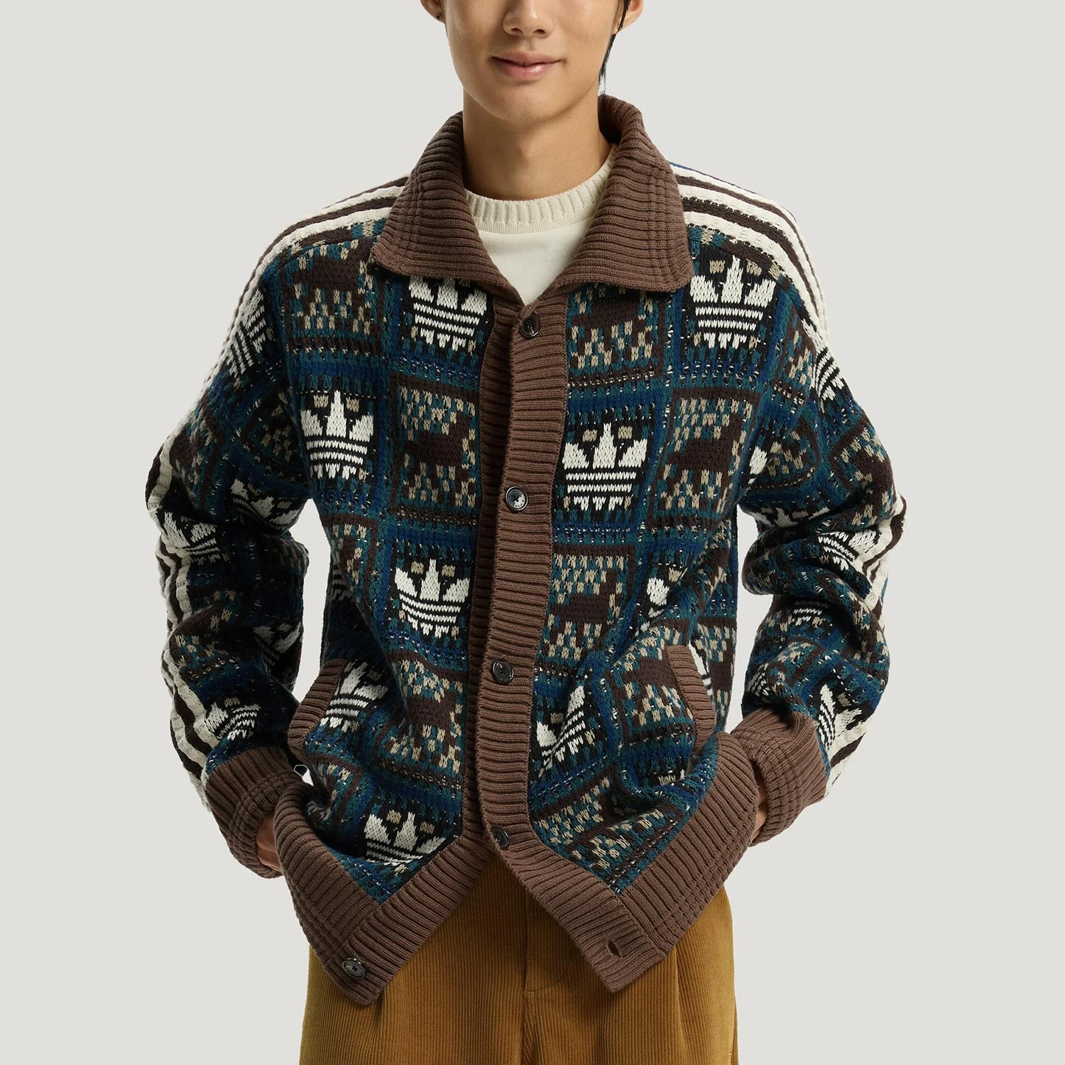 Chaqueta tipo cárdigan de punto retro Trefoil genuina de Adidas para hombre y mujer KT0715