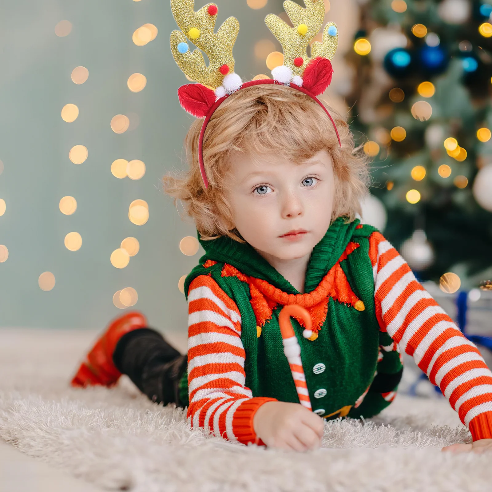 

2pcs Christmas Reindeer Headband Lightweight Antler Hair Hoop For Kids Cute Holiday Party Costume Accessory Deer Ear Headpiece