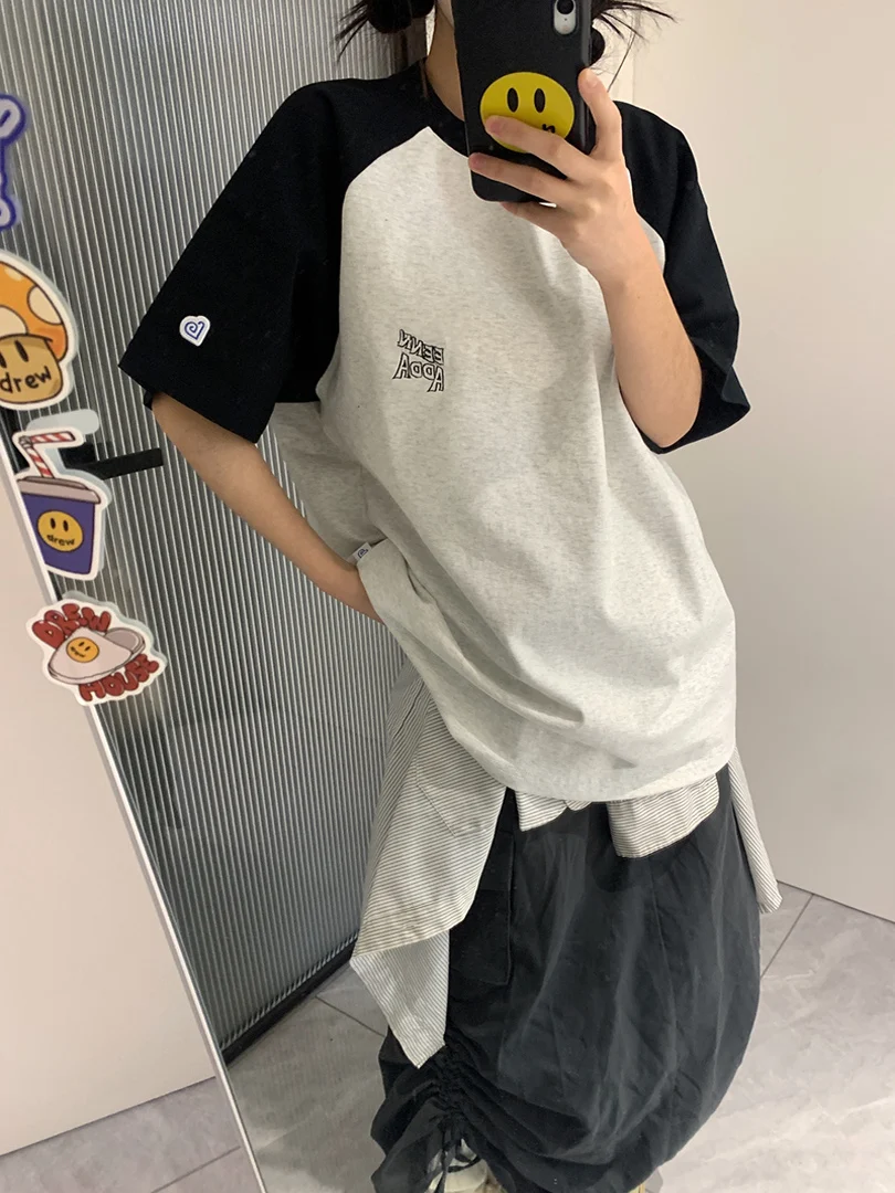 

Летняя вышитая хлопковая футболка свободного кроя с круглым вырезом из чистого хлопка для мужчин и женщин