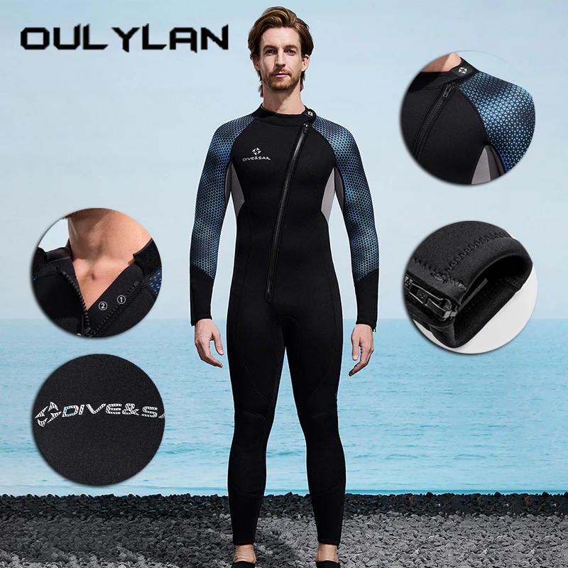 Oulylan الرجال كامل الجسم الغوص بذلة 3 مللي متر النيوبرين طويلة الأكمام ملابس السباحة الدفء تصفح بدلة غطس السباحة الغوص الدعاوى