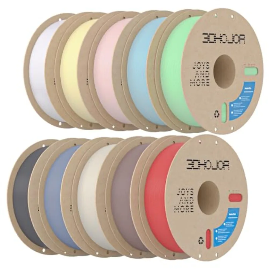 

Matte PLA 3D Printer Filament Bundle, PLA Matte Filament, 3D Filament Multicolor, Spool, 10 Pack, Black+White+Grey+Blue+Light K