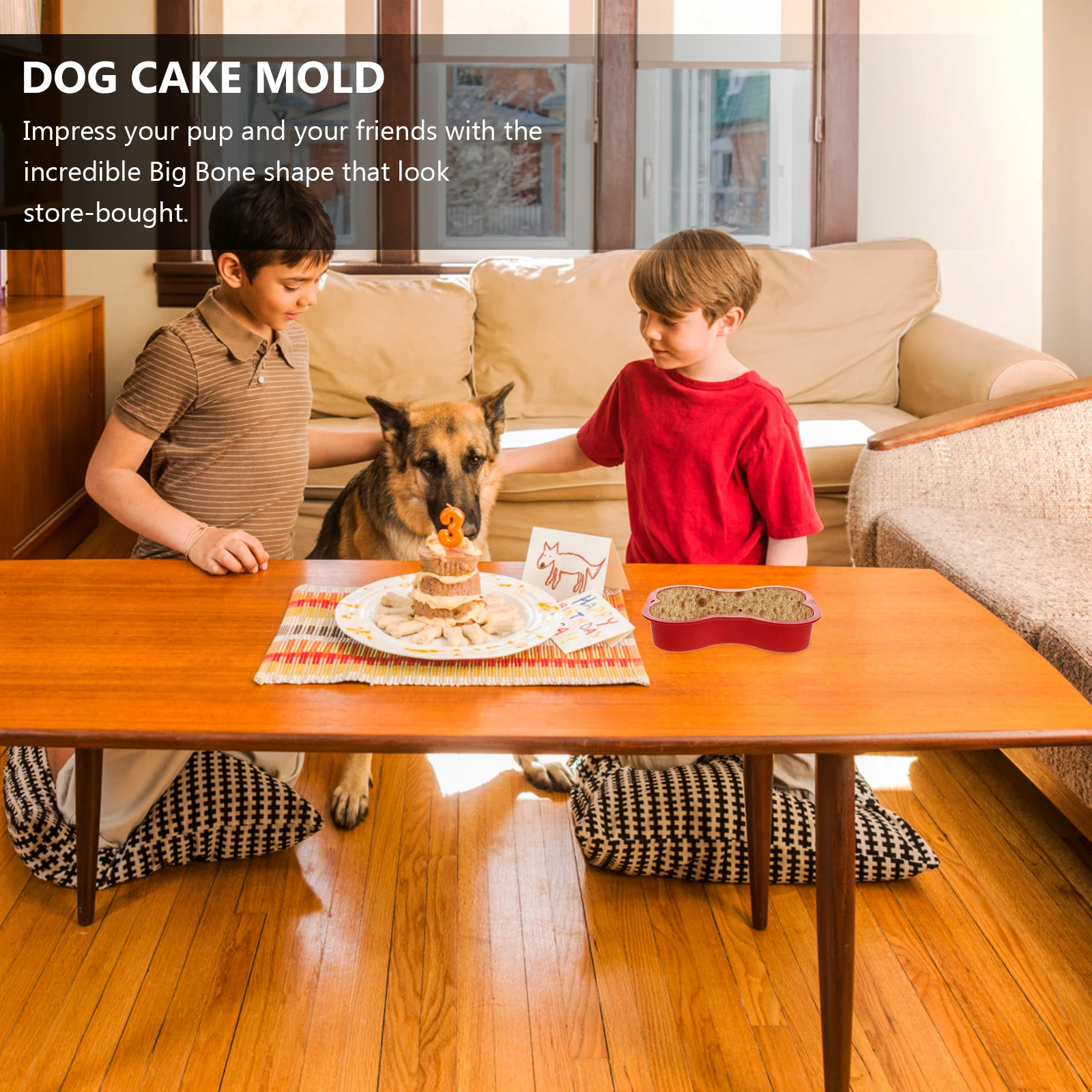 

Big Bone Shape Non-Stick Silicone Dog Cake Mold Oven Microwave Freezer Safe For Puppy Birthday Baking Red Color