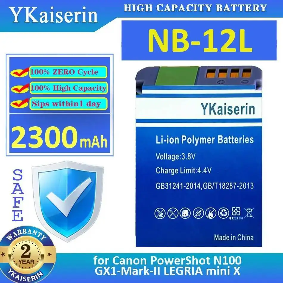 

Reliable Replacement NB-12L 2300Mah Camera Battery For Canon Powershot N100 GX1-Mark-II Legria Mini X Fast Charging