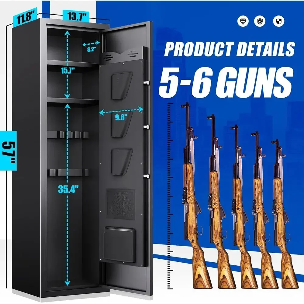 Biometric Safe for Rifles and Pistols, Fingerprint Access, No Assembly Required, Removable Shelves, Ideal for Gun Storage at Hom