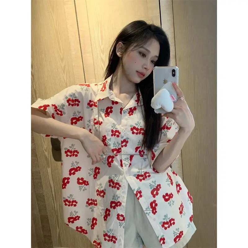 Summer New Thin Preppy Style Loose Shirt Tops Casual Polo Neck Short Sleeve Youth Vintage Blouse Fashion Korean Women Clothing